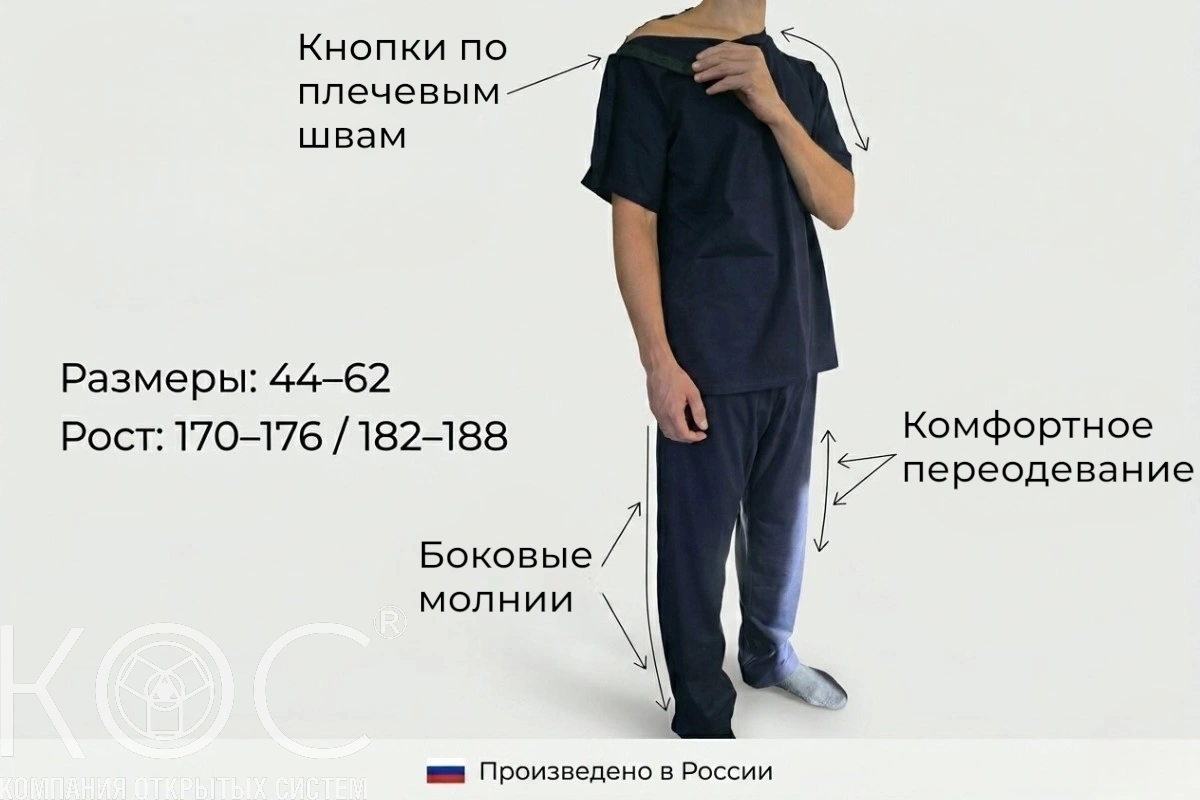 Адаптивный костюм футболка кнопки по плечевым швам+брюки, мужской