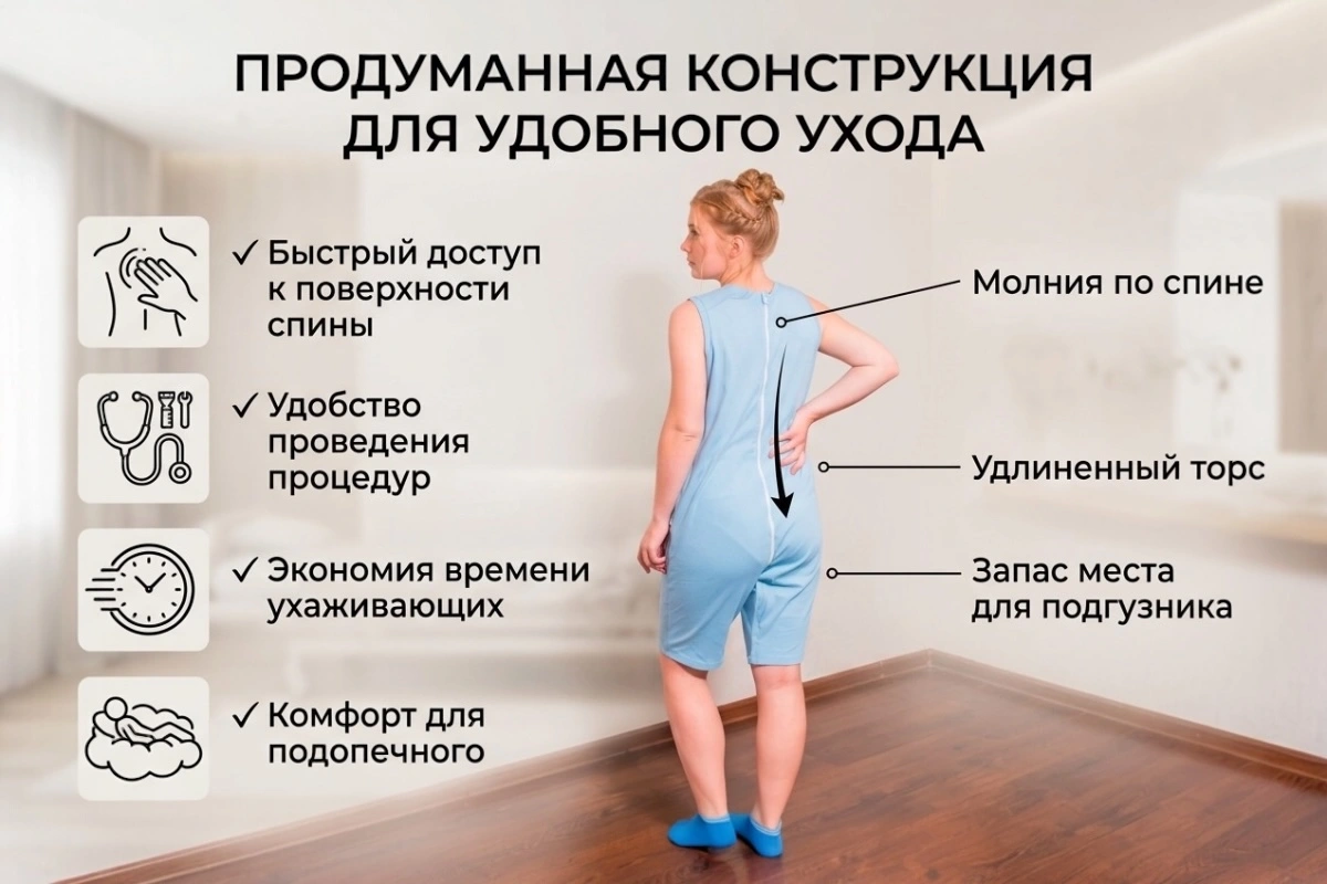 Адаптивное гигиеническое боди с молнией на спине — фото 2