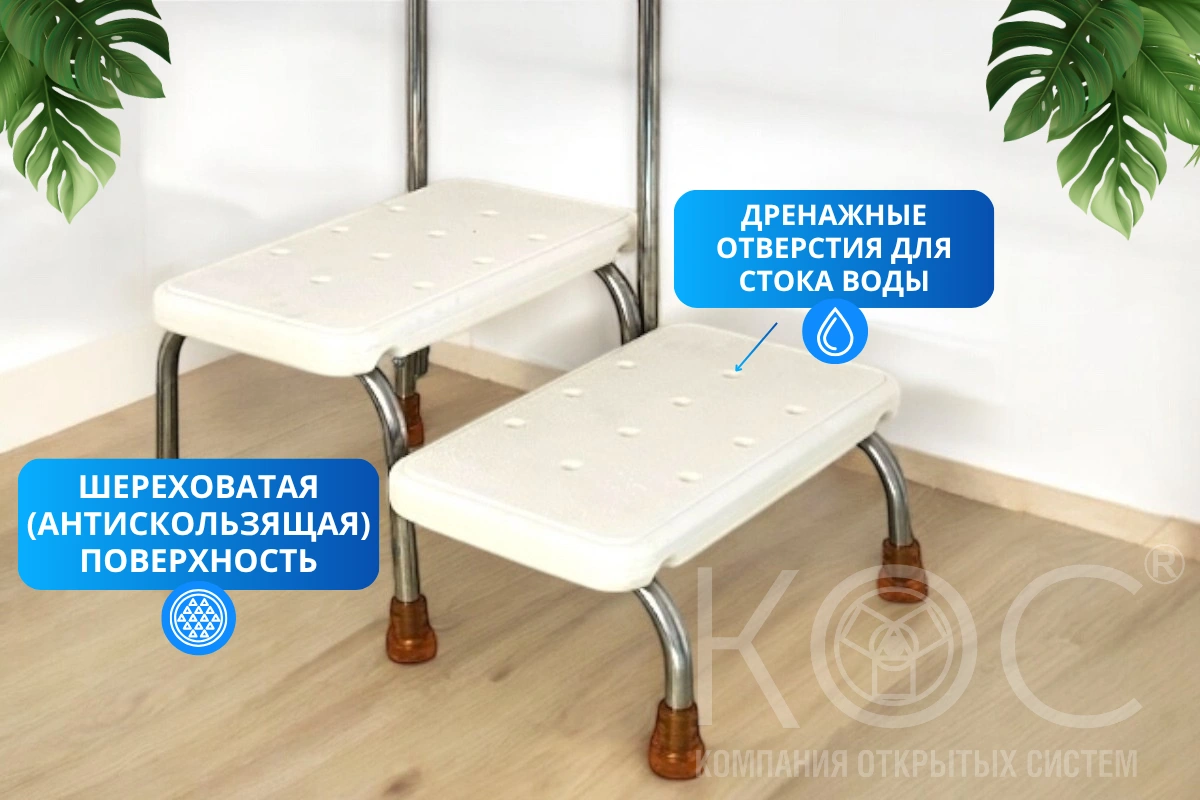 Ступенька для ванной двойная, с поручнем, каркас из нержавеющей стали — фото 2