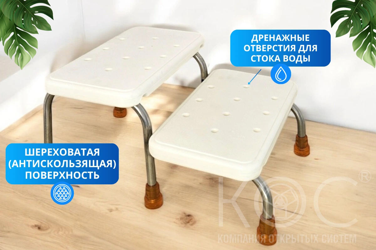 Ступенька для ванной двойная, каркас из нержавеющей стали — фото 2