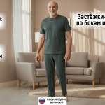 Адаптивный костюм футболка кнопки по плечевым швам+брюки, мужской